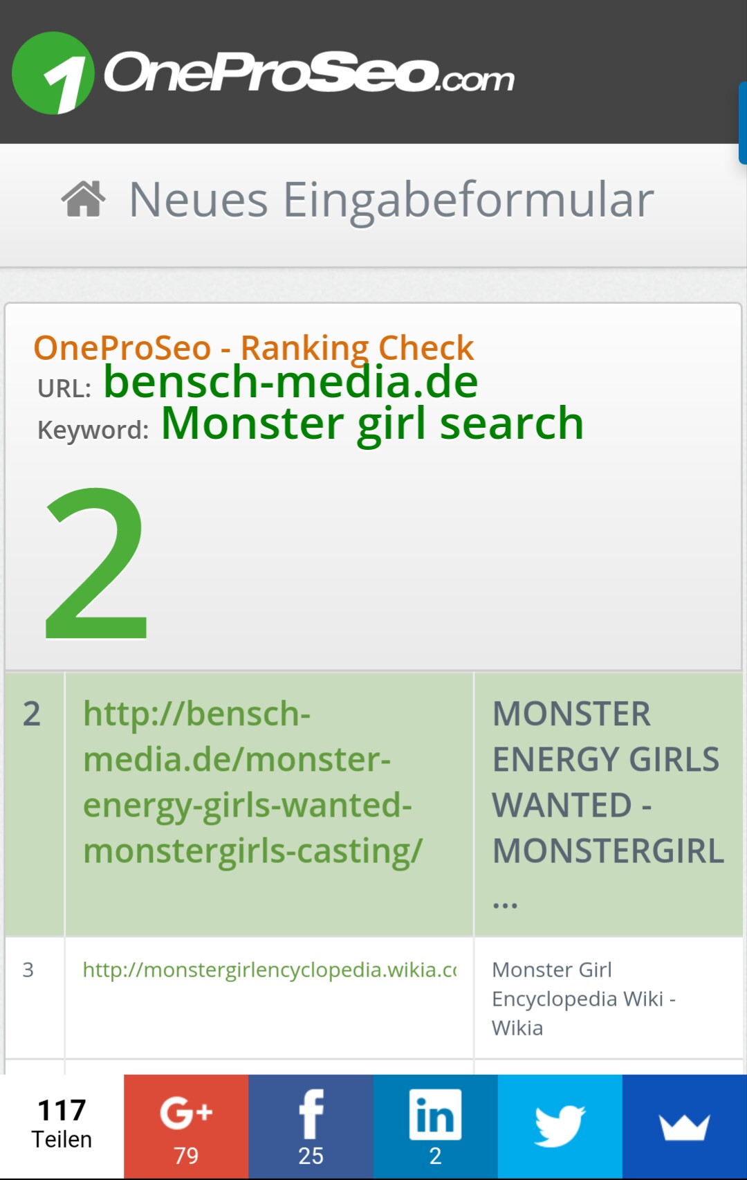 platz eins monster girl casting bensch media monstergirlsearch seo suchmaschinenoptimierung